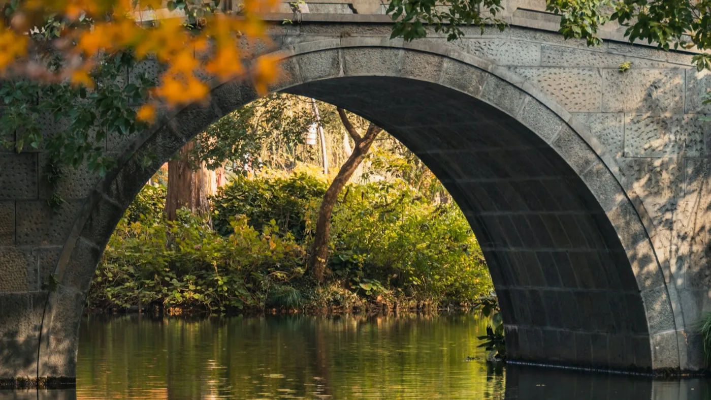 West Lake with pagodas and willow trees in Hangzhou