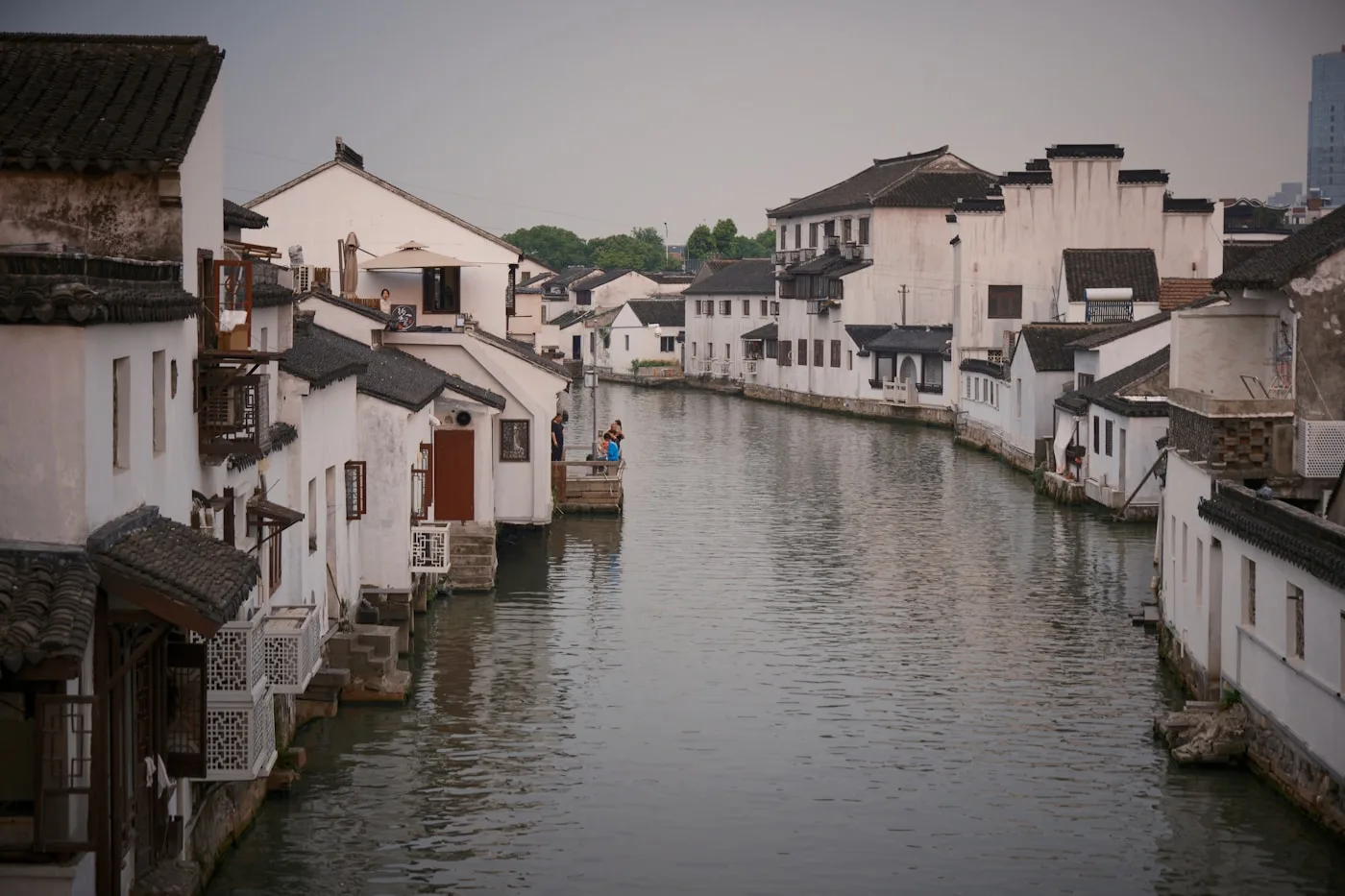 Zhujiajiao water town canals with stone bridges and traditional buildings near Shanghai